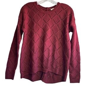 Olive & Oak‎ Women's Burgundy Diamond Knit Button Back Sweater Fall Winter Small